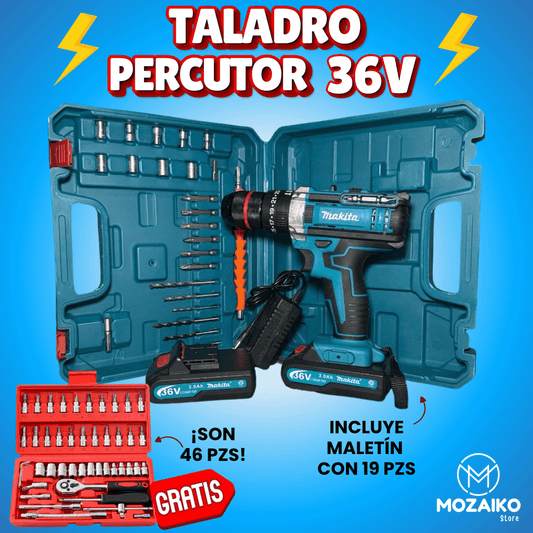 TALADRO PERCUTOR 36V + RACHETS DE REGALO 🎁