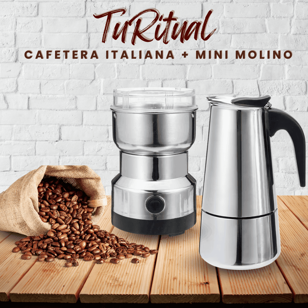 TuRitual™ ☕︎ | Combo Cafetera Italiana 6tz + Mini Molino